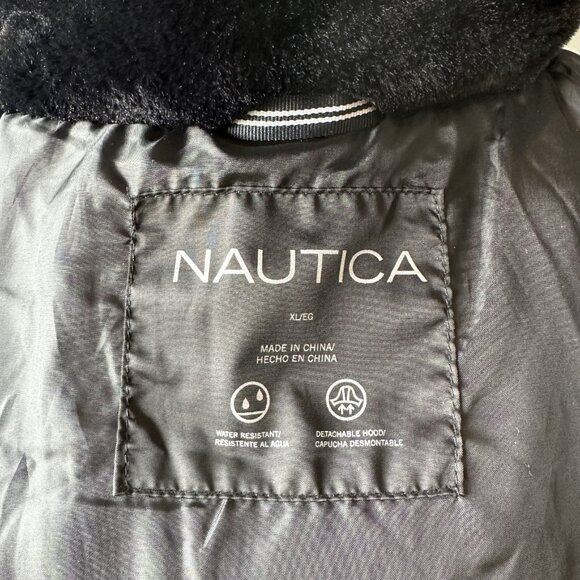 Women's Nautica Faux Fur Trim Hooded Mid-Length Black Puffer Jacket Size XL - Picture 12 of 14